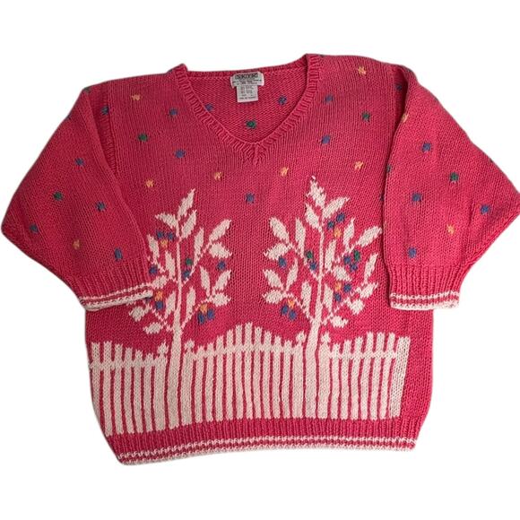 Vintage 80s SKYR Tree Knit Sweater Ramie Cotton Confetti Cottagecore Medium - Picture 13 of 16